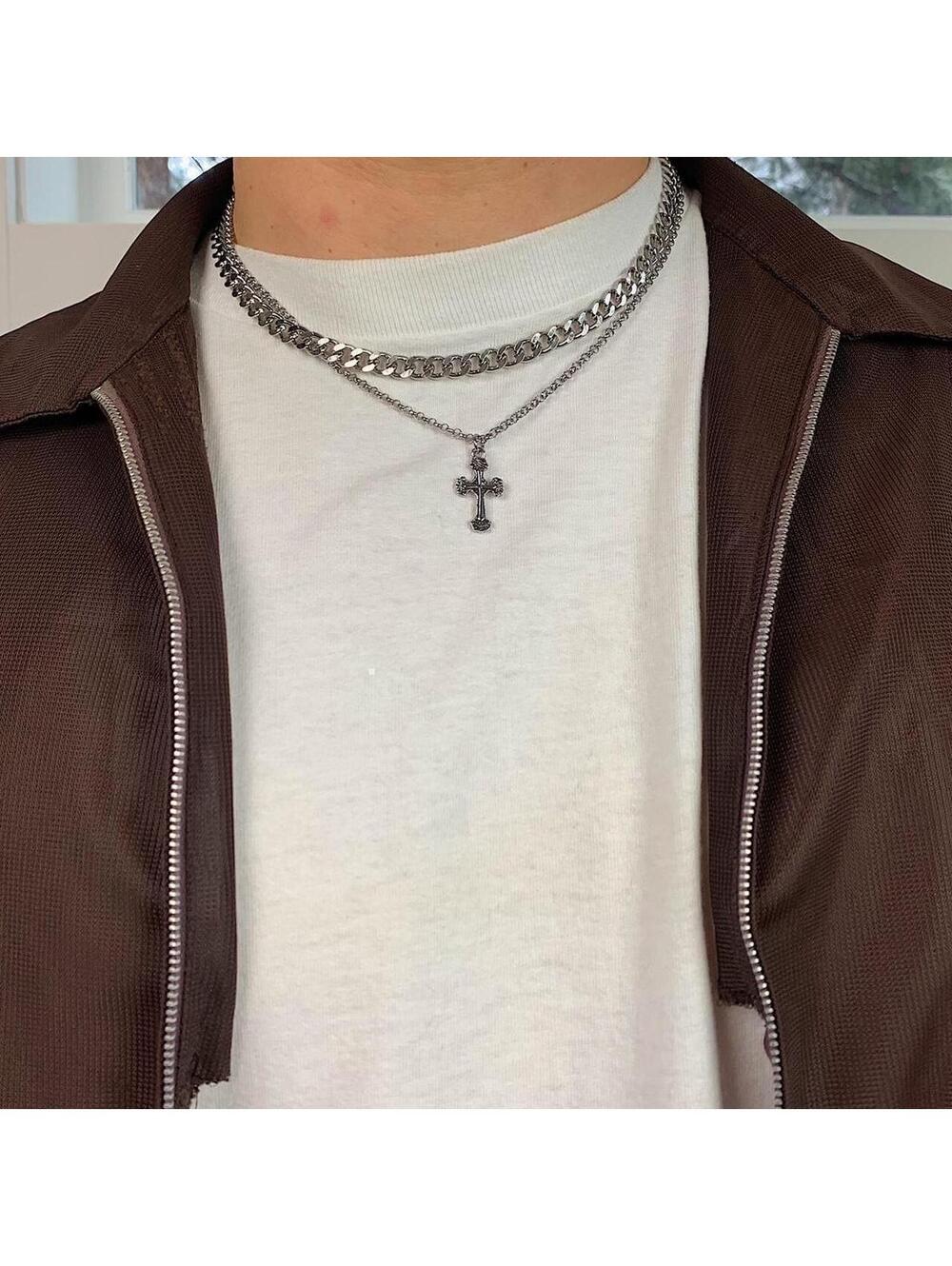 Y2K Silver Cross Necklace 19.5 Inch